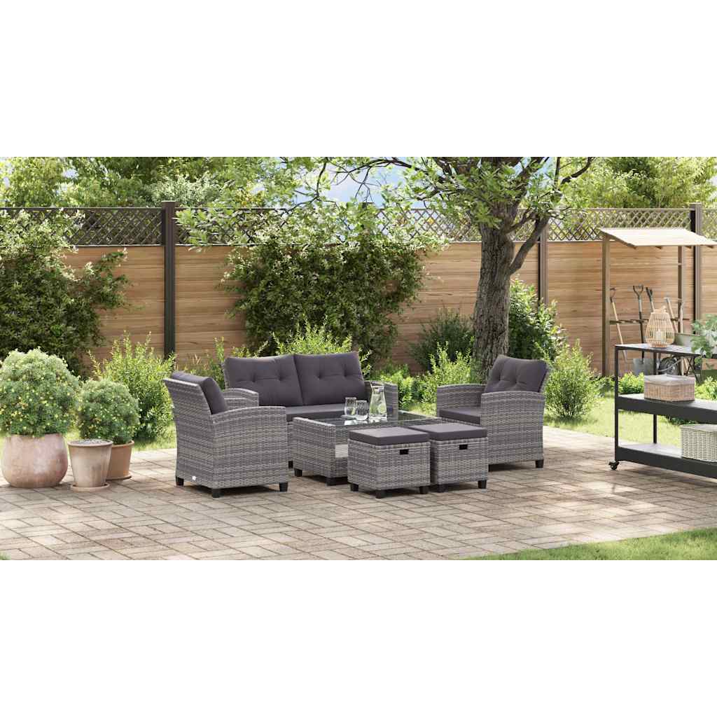 Muebles de jardín 6 pzas y cojines ratán sintético gris oscuro