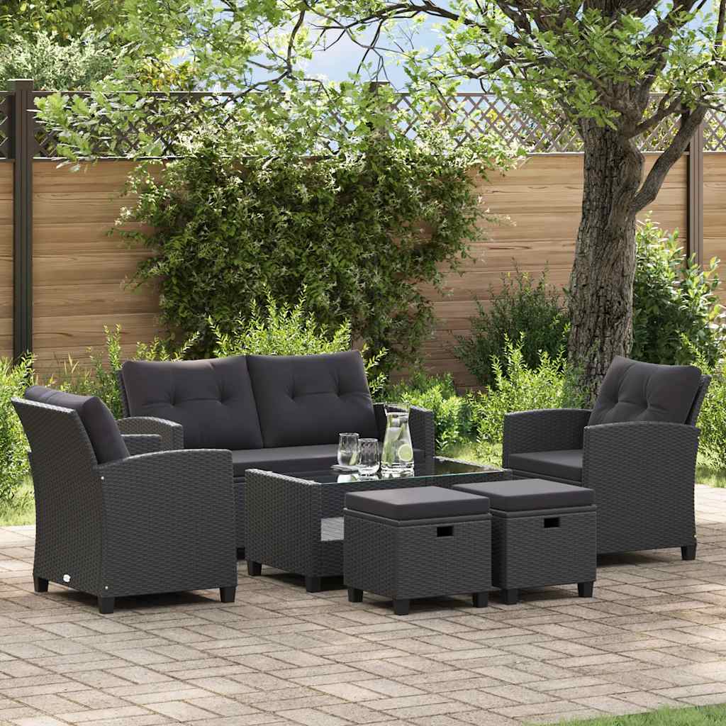 Set de sofás de jardín 3 piezas y cojines ratán sintético gris