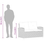 Sofá de jardín 2 plazas y cojines ratán sintético gris 124 cm