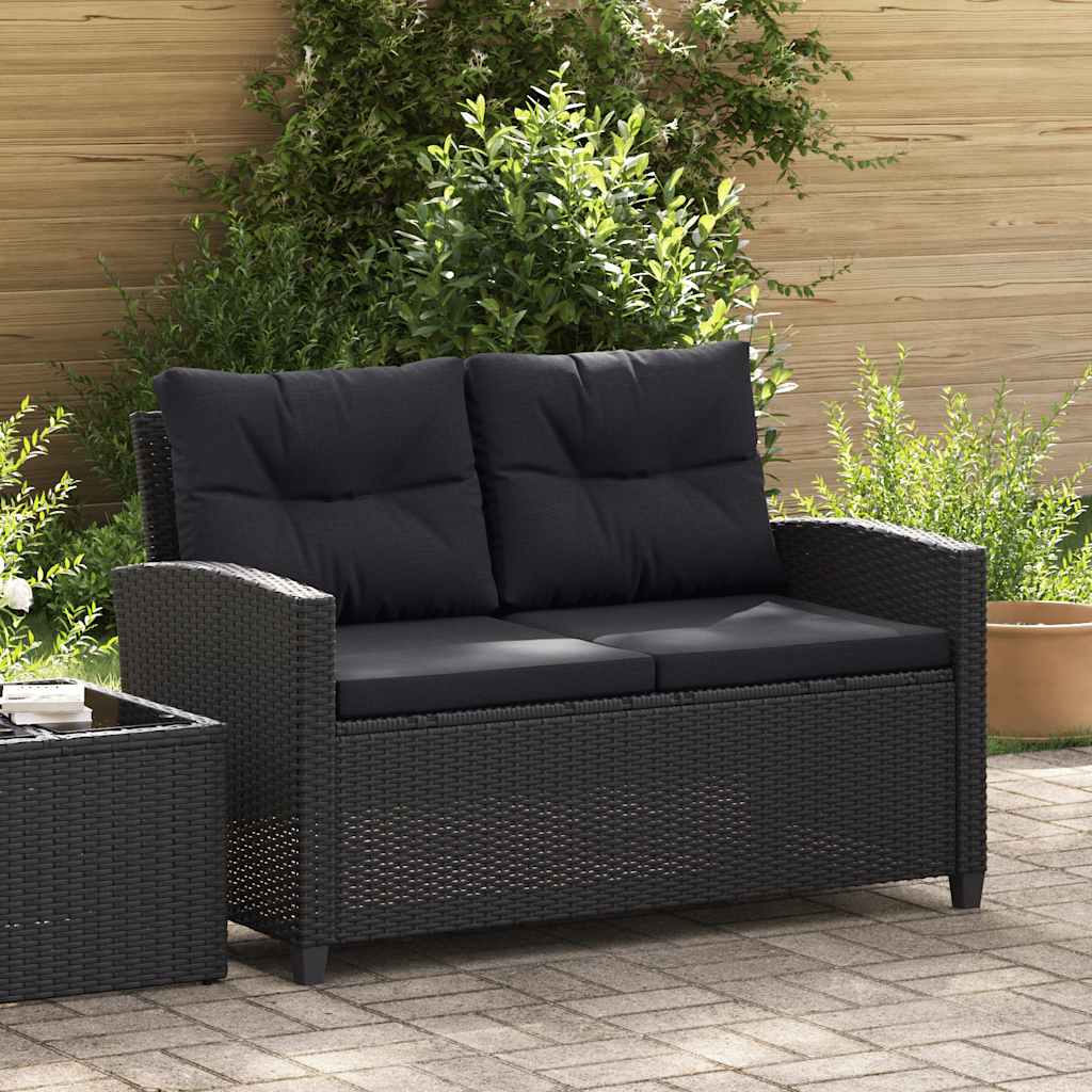 2-seater garden sofa with synthetic rattan cushions, grey, 124 cm
