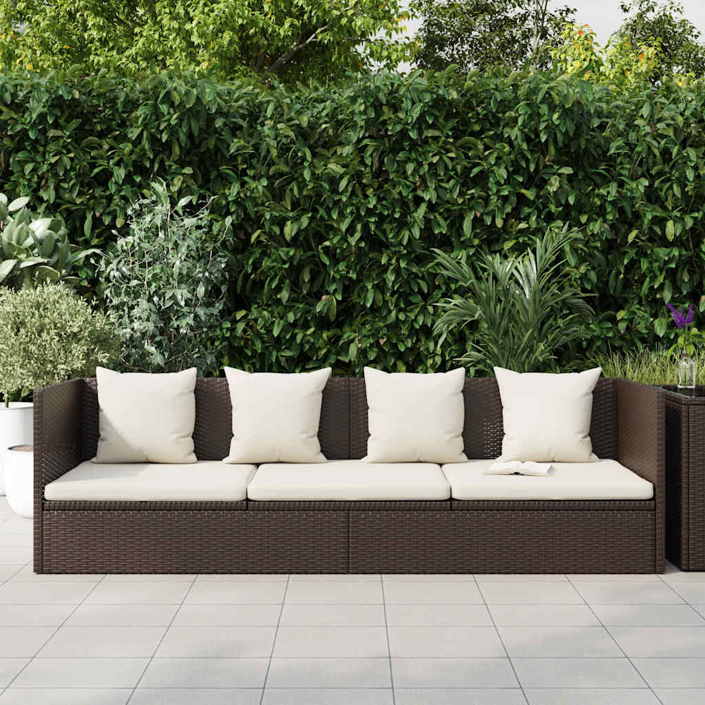 Sofá de jardín con cojines ratán sintético marrón