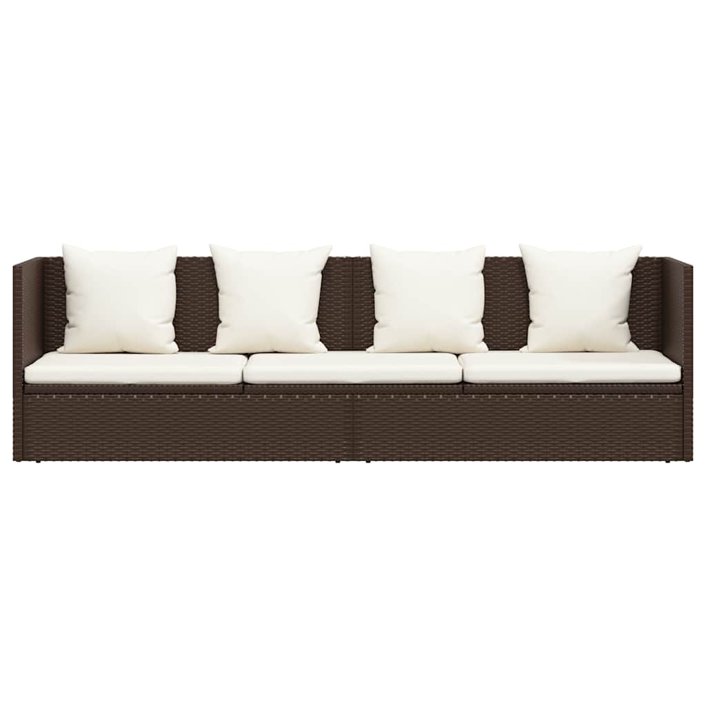 Sofá de jardín con cojines ratán sintético marrón