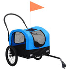 Remolque de bicicleta para mascotas cochecito 2 en 1 azul negro