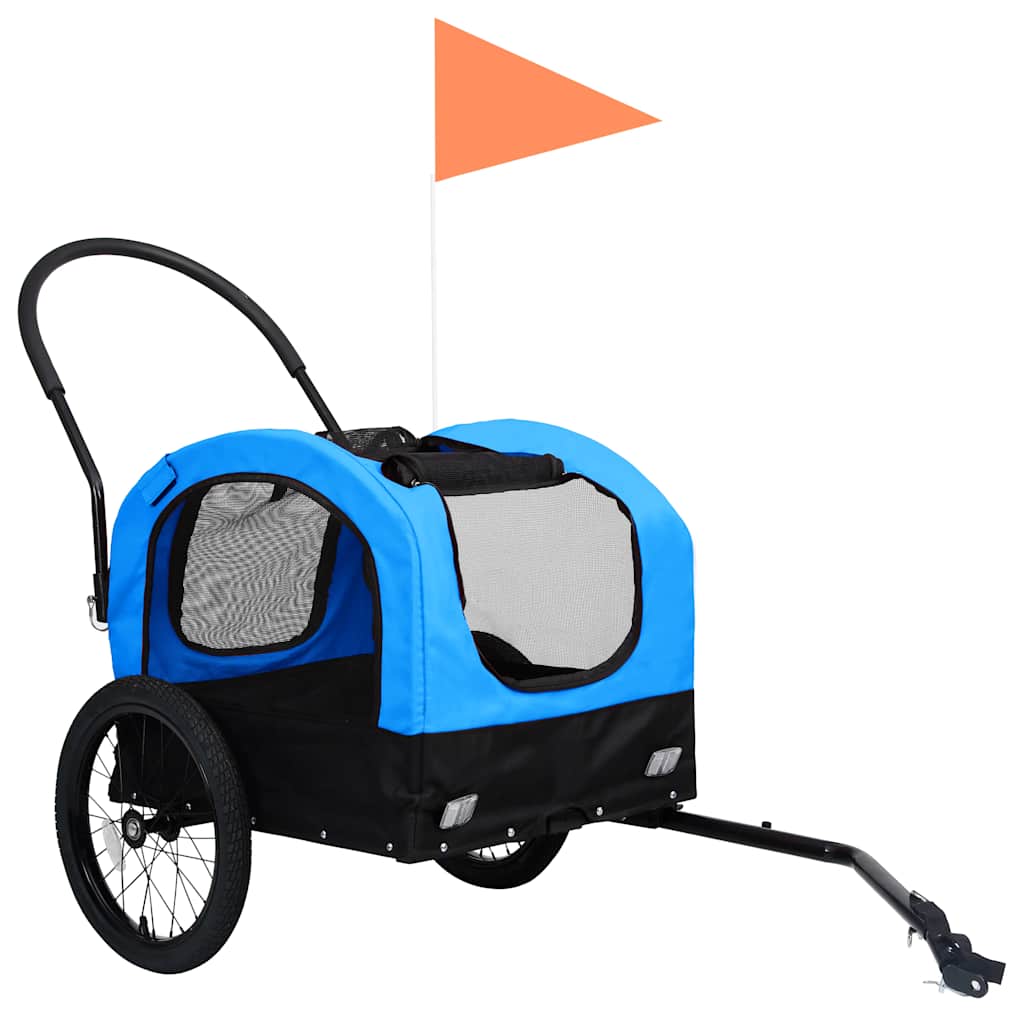 Remolque de bicicleta para mascotas cochecito 2 en 1 azul negro