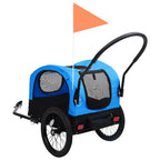 Remolque de bicicleta para mascotas cochecito 2 en 1 azul negro