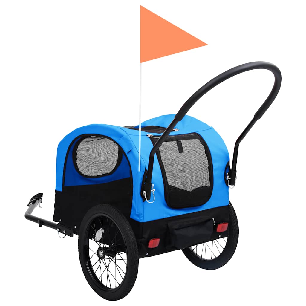 Remolque de bicicleta para mascotas cochecito 2 en 1 azul negro
