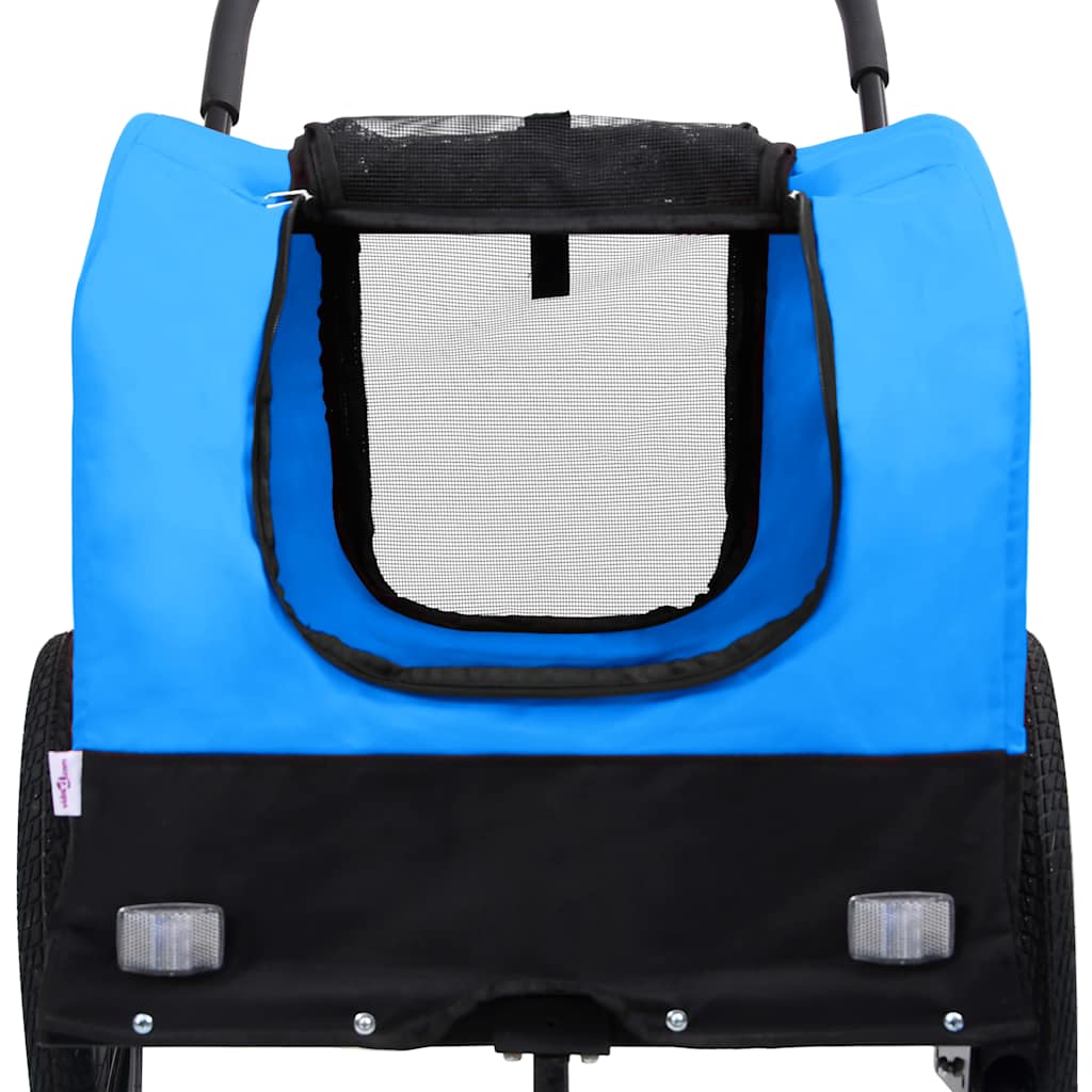 Remolque de bicicleta para mascotas cochecito 2 en 1 azul negro