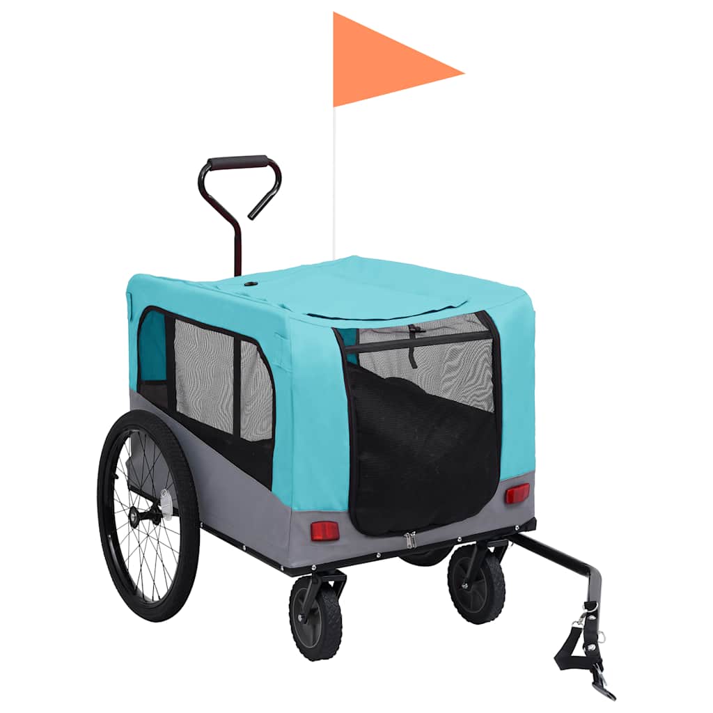 Remolque de bicicleta para mascotas cochecito 2 en 1 azul gris