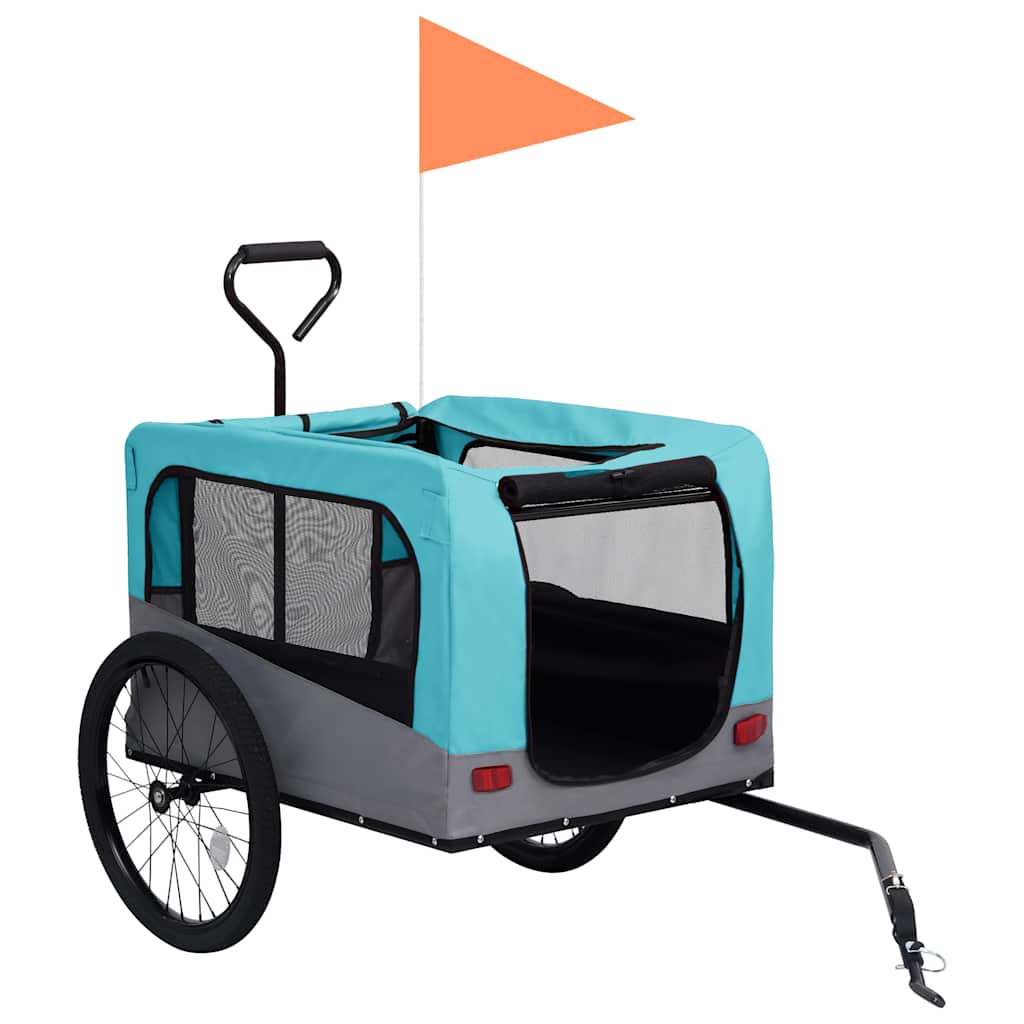 Remolque de bicicleta para mascotas cochecito 2 en 1 azul gris