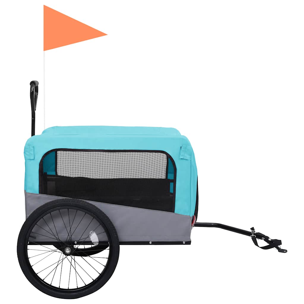 Remolque de bicicleta para mascotas cochecito 2 en 1 azul gris