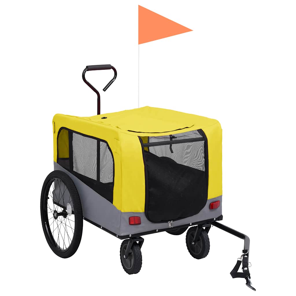 Remolque de bicicleta mascotas cochecito 2 en 1 amarillo gris
