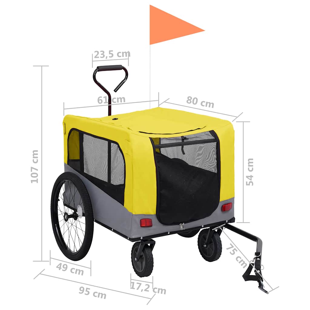 Remolque de bicicleta mascotas cochecito 2 en 1 amarillo gris