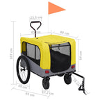 Remolque de bicicleta mascotas cochecito 2 en 1 amarillo gris