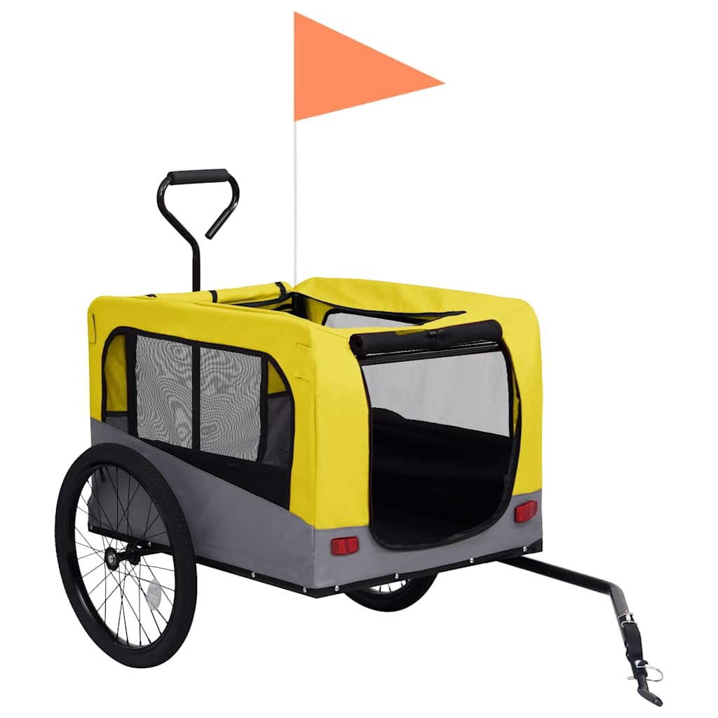 Remolque de bicicleta mascotas cochecito 2 en 1 amarillo gris