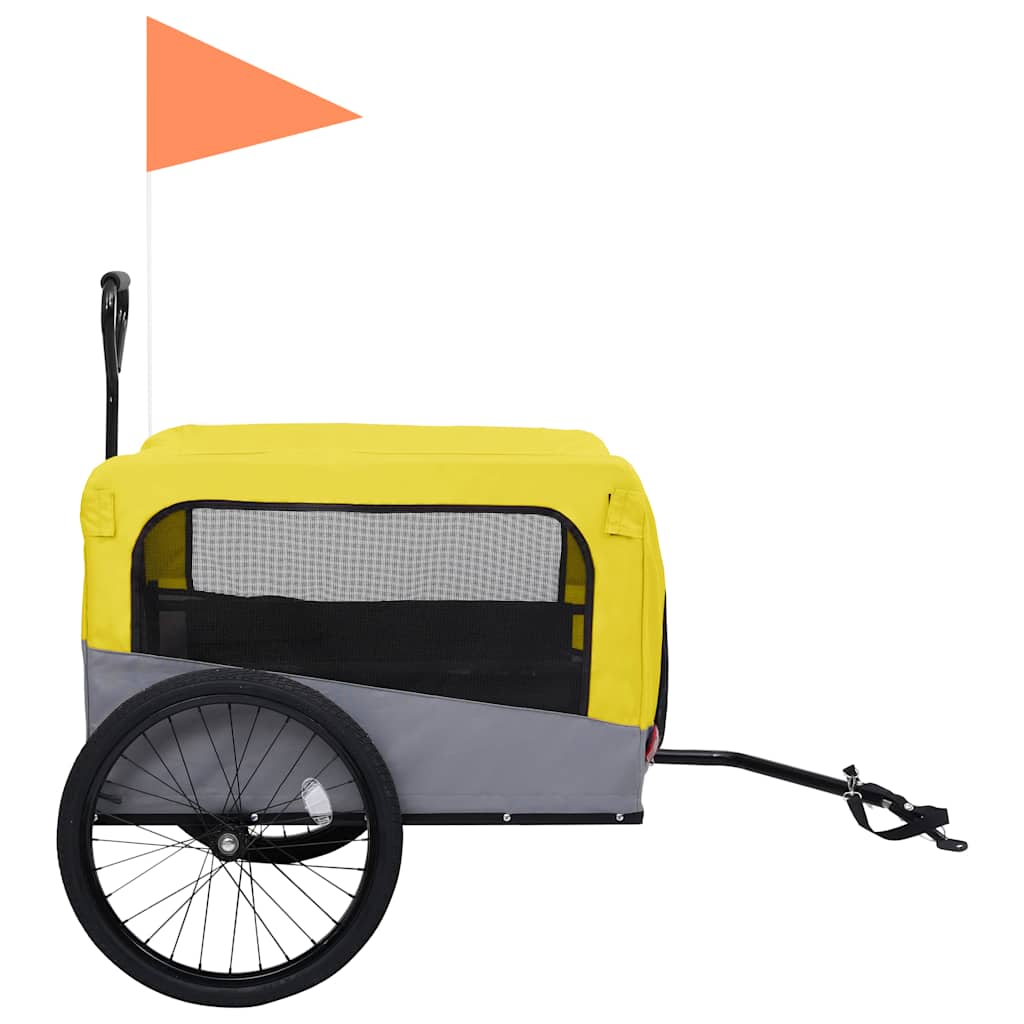 Remolque de bicicleta mascotas cochecito 2 en 1 amarillo gris