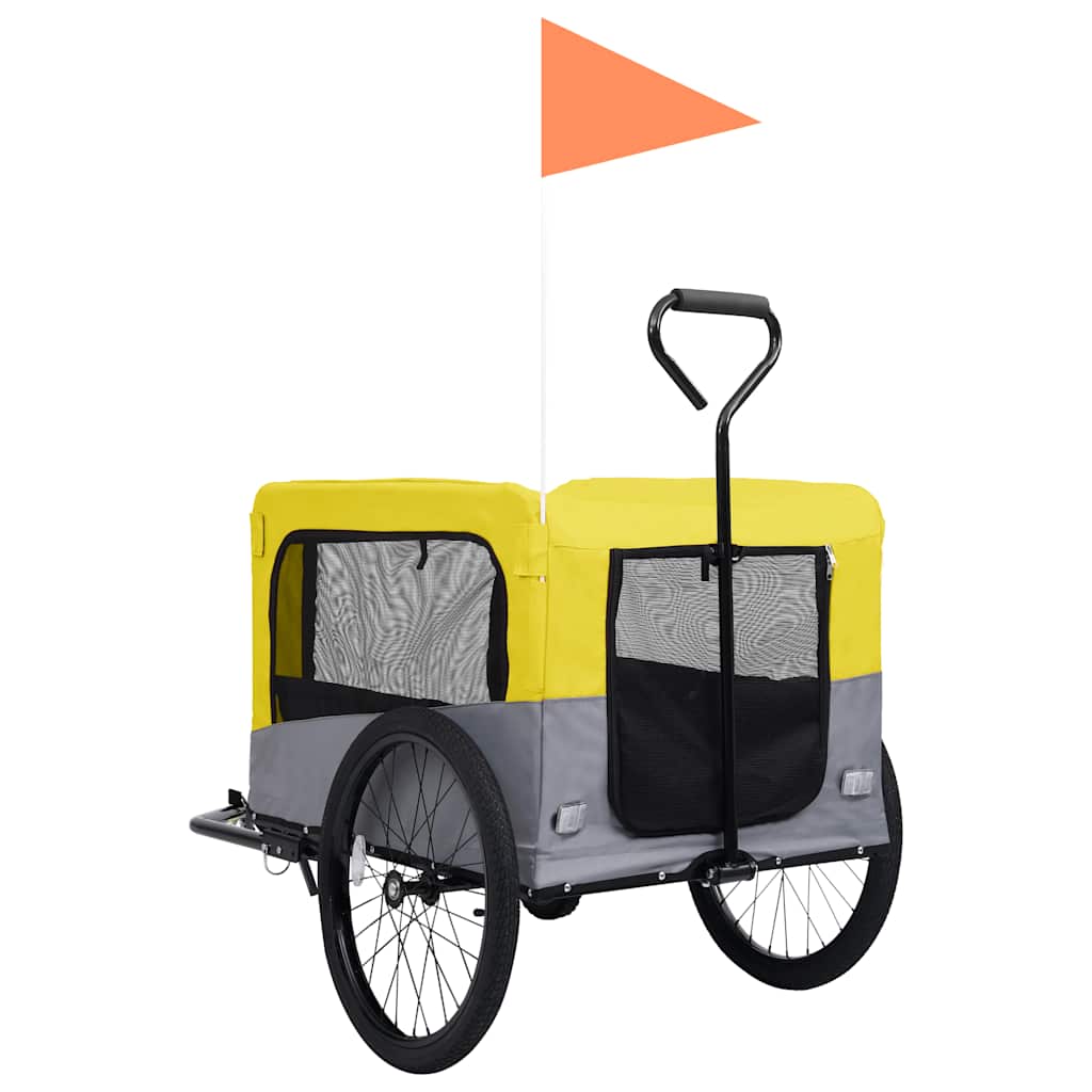 Remolque de bicicleta mascotas cochecito 2 en 1 amarillo gris