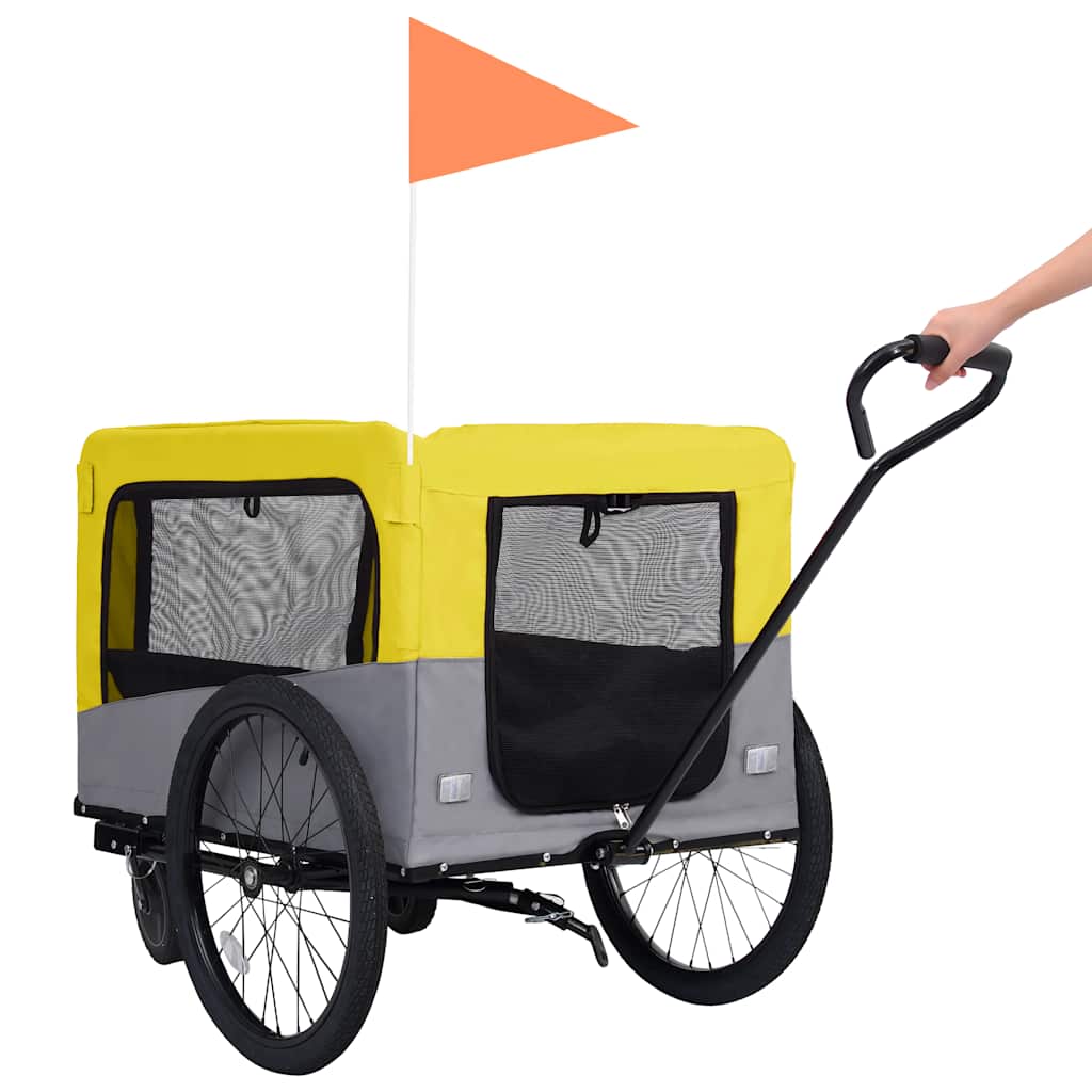 Remolque de bicicleta mascotas cochecito 2 en 1 amarillo gris