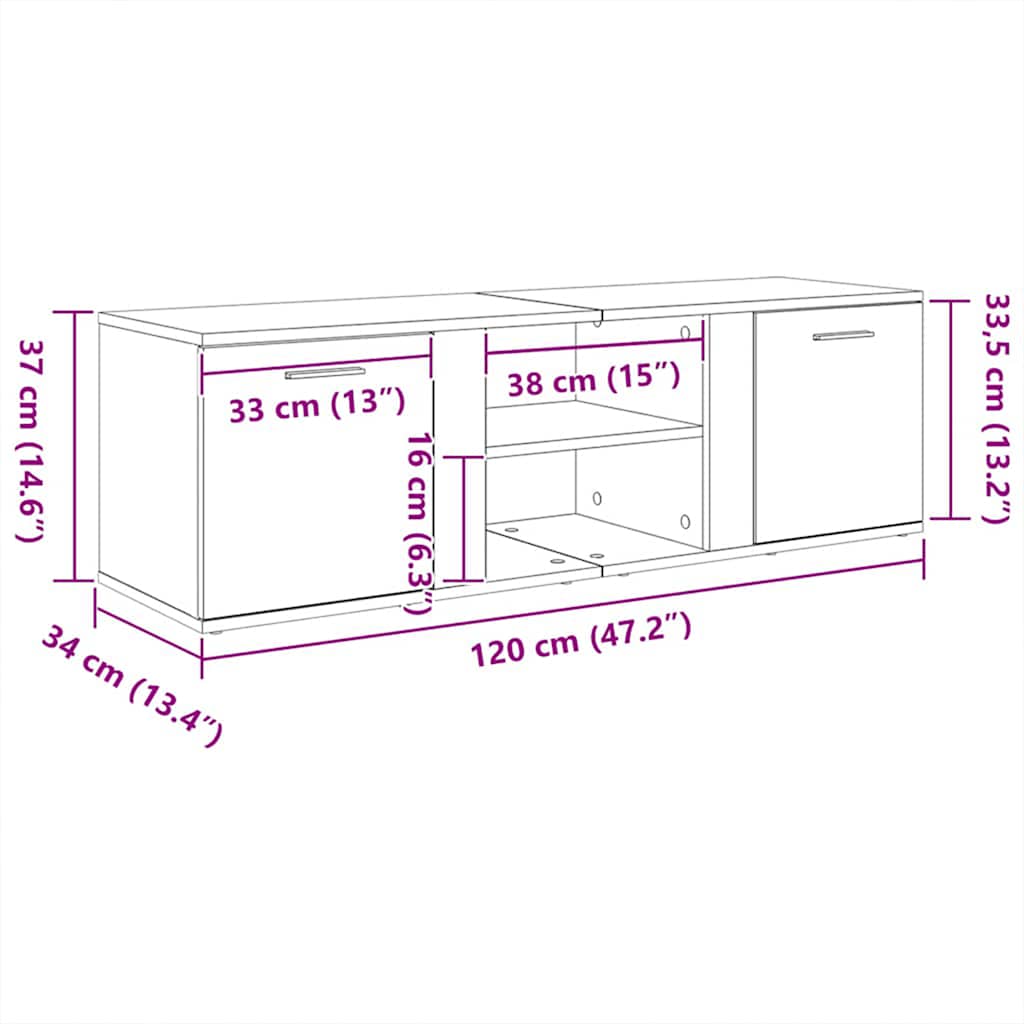 Mueble de TV madera contrachapada blanco 120x34x37 cm