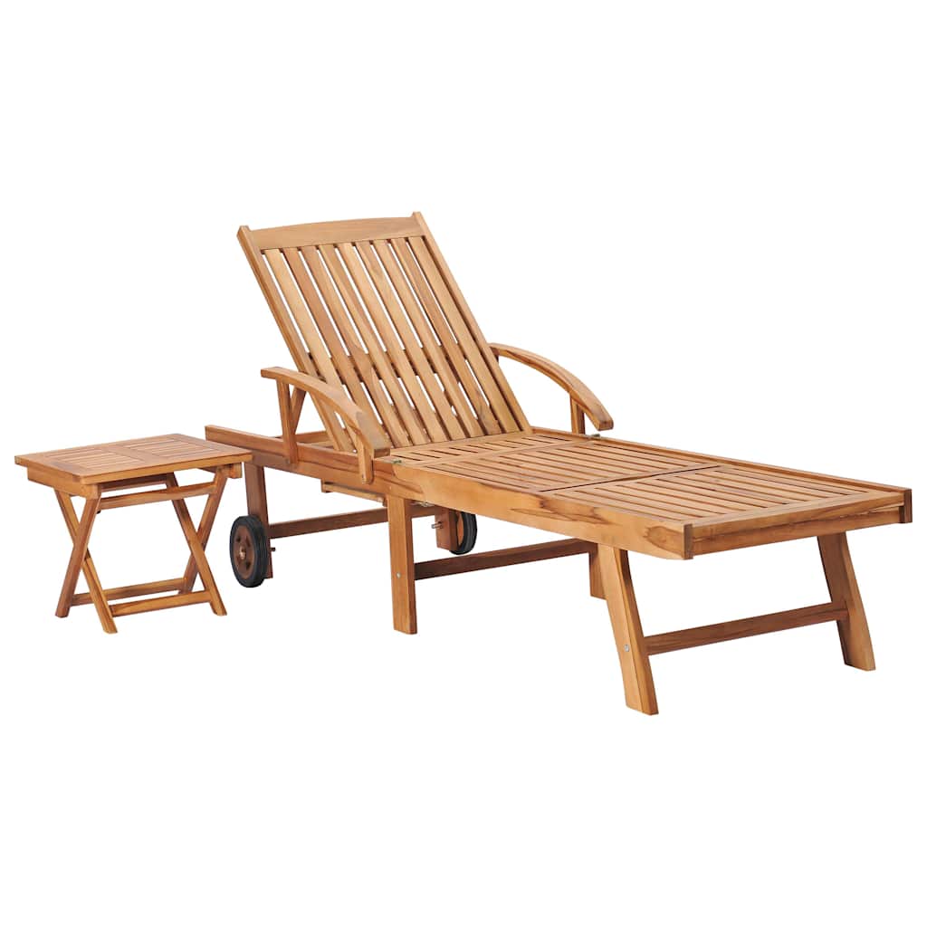 Tumbonas 2 uds con mesa madera maciza de teca