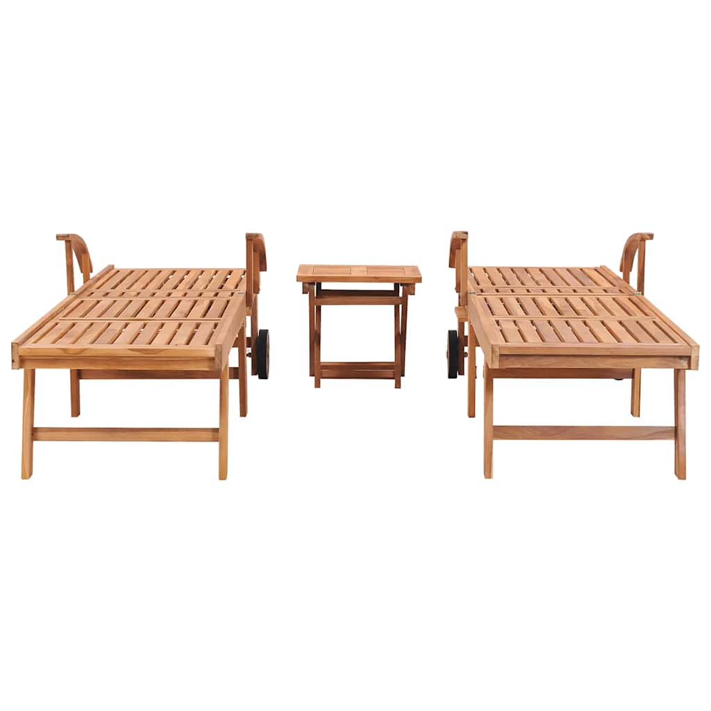 Tumbonas 2 uds con mesa madera maciza de teca