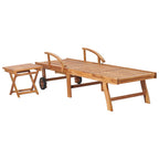 Tumbonas 2 uds con mesa madera maciza de teca