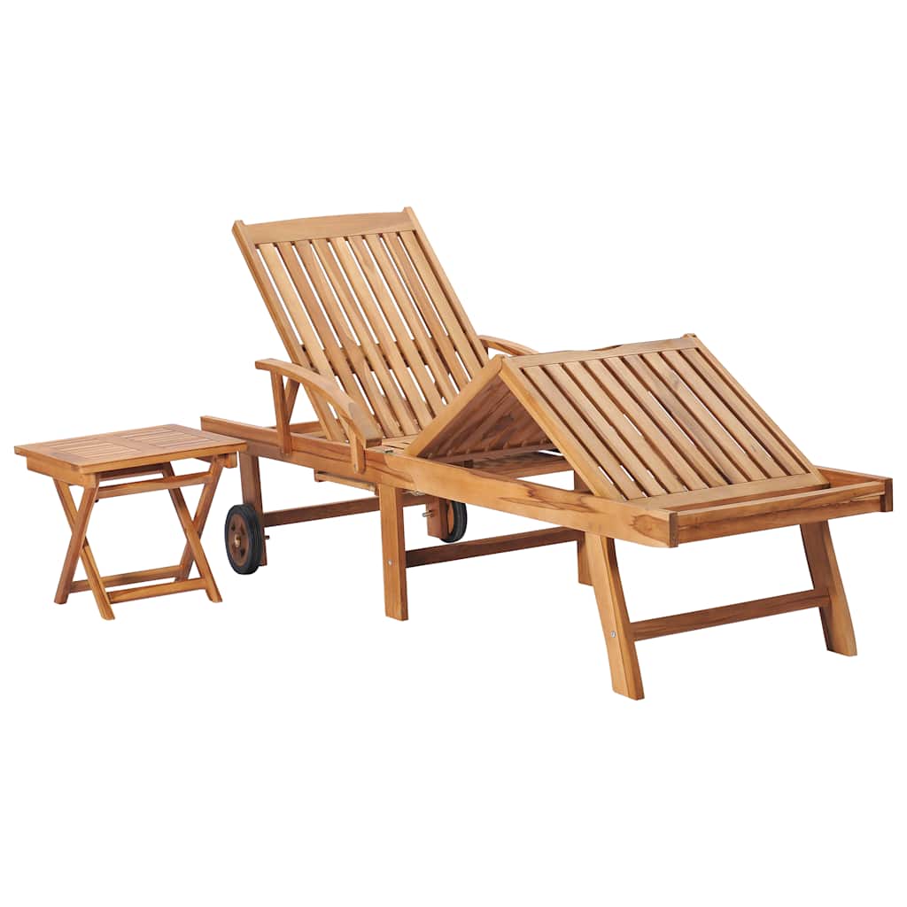 Tumbonas 2 uds con mesa madera maciza de teca