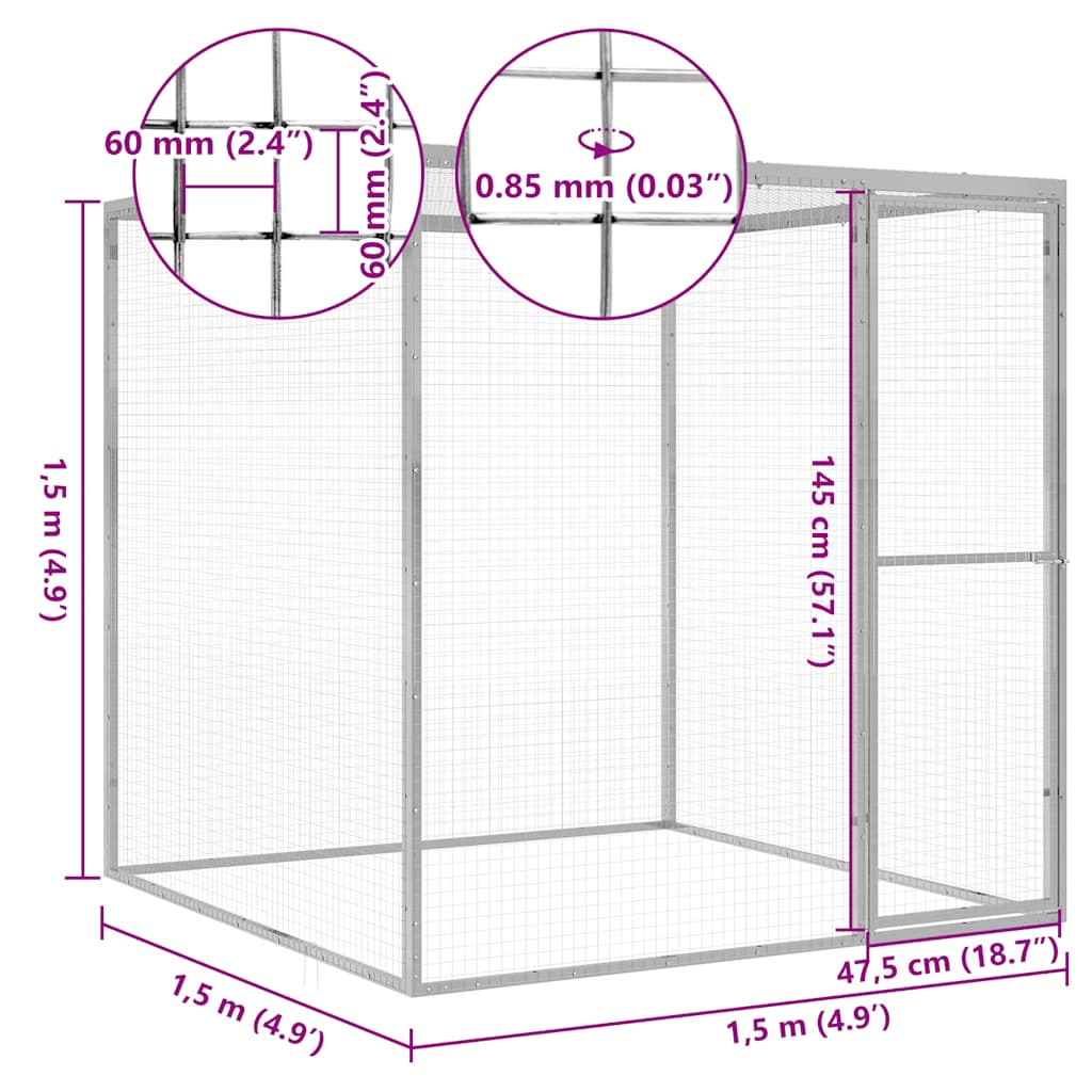 Jaula para gatos acero galvanizado 1,5x1,5x1,5 m