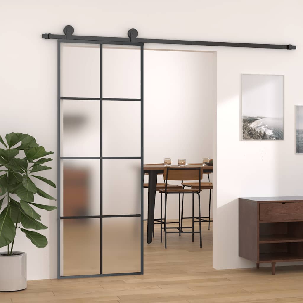 Sliding door, aluminum and black ESG glass, 102.5x205 cm
