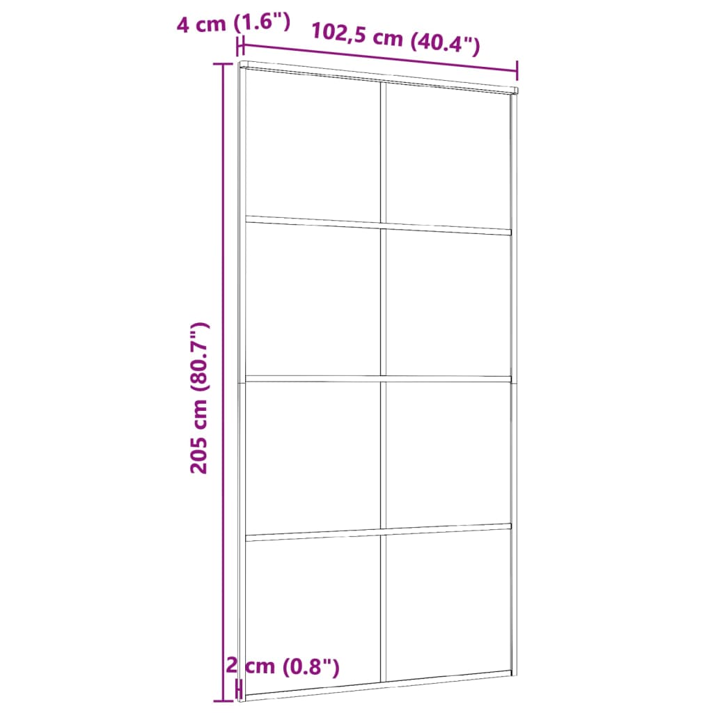 Sliding door, aluminum and black ESG glass, 102.5x205 cm