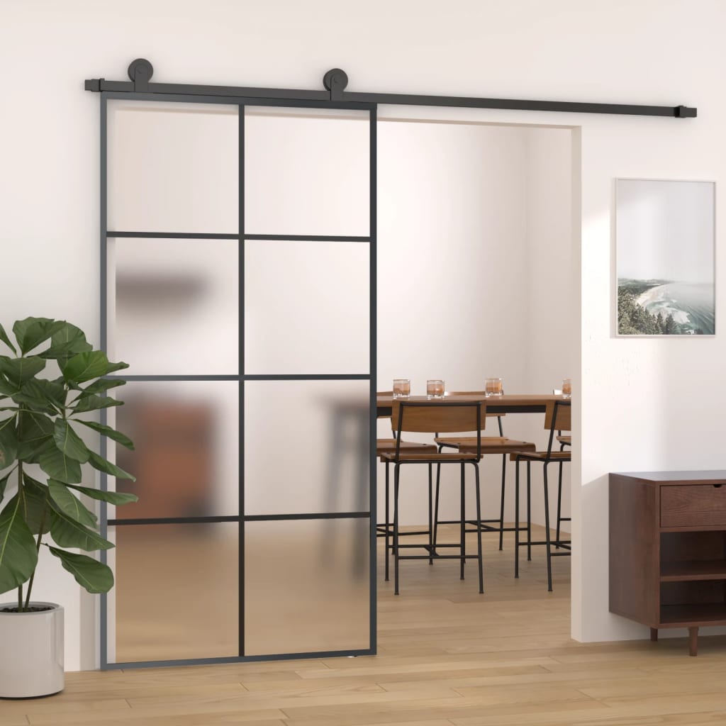 Sliding door, aluminum and black ESG glass, 102.5x205 cm