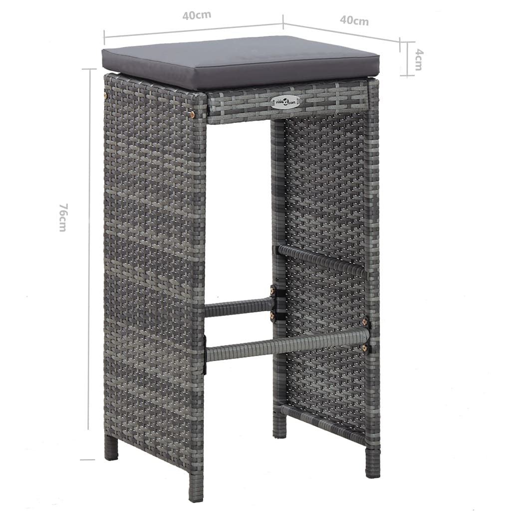 Mesa y sillas de bar jardín 7 pzas cojines ratán sintético gris