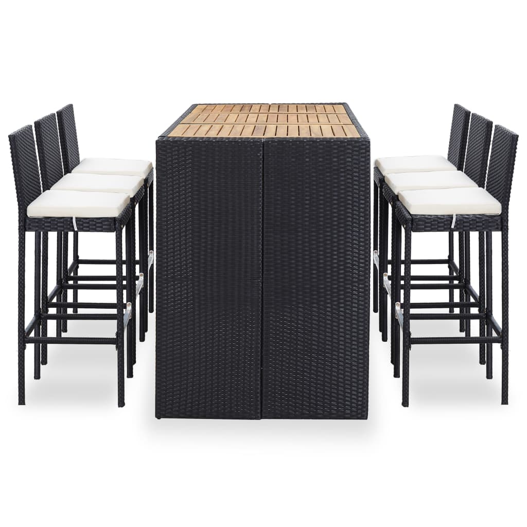 Set muebles bar jardín y cojines 7 pzas ratán sintético negro