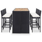Set muebles bar jardín y cojines 7 pzas ratán sintético negro