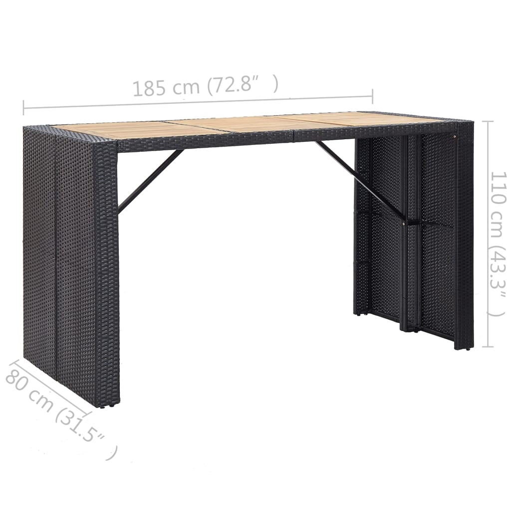 Set muebles bar jardín y cojines 7 pzas ratán sintético negro