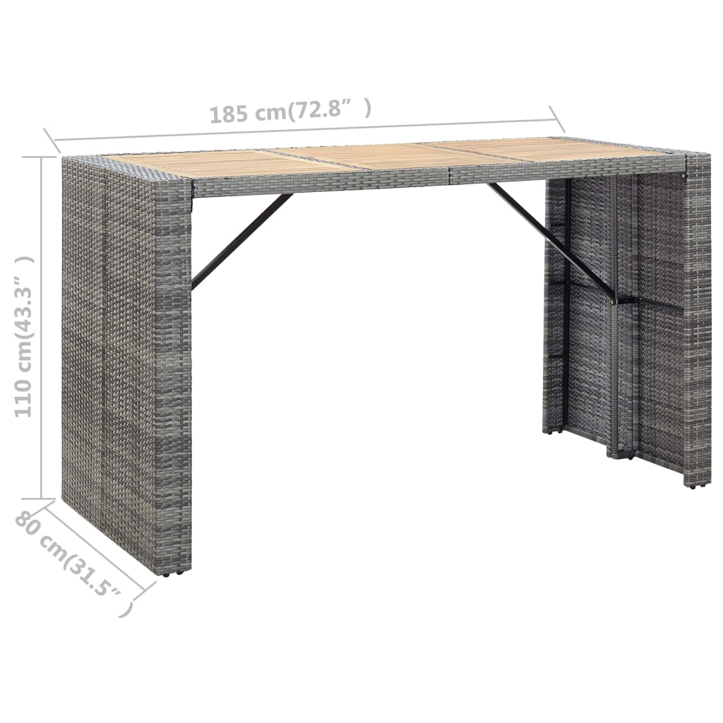Set muebles bar jardín 7 piezas y cojines ratán sintético gris