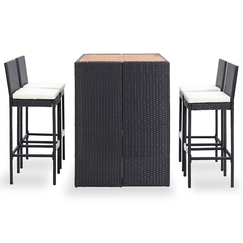 Mesa y sillas bar jardín 5 pzas ratán sintético y madera negro