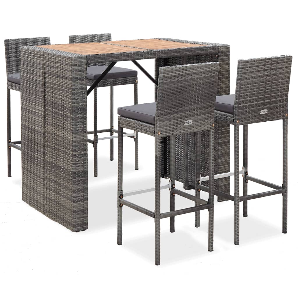 Mesa y sillas bar jardín 5 pzas ratán sintético y madera negro