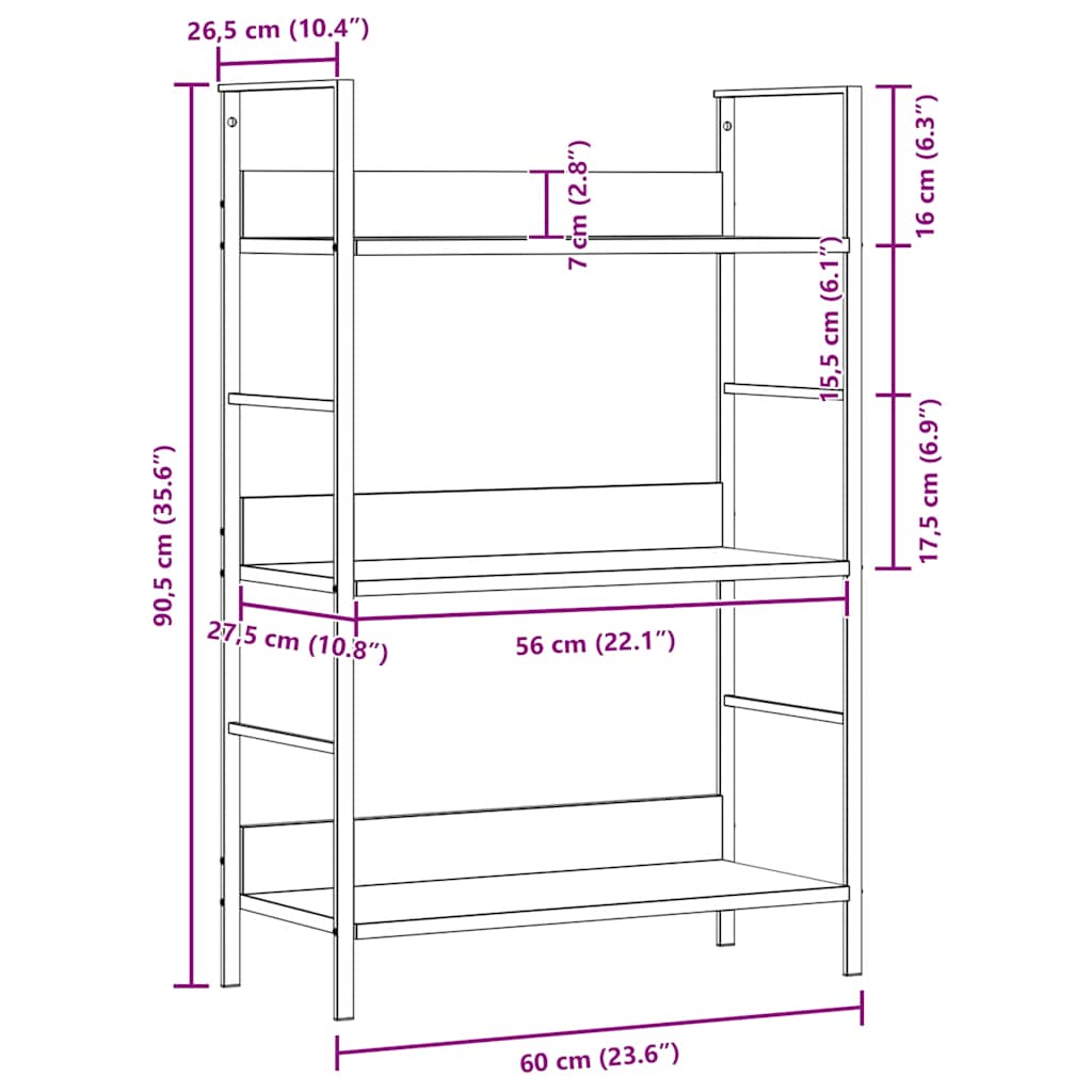 Estantería de 3 niveles madera ingeniería blanco 60x27,6x90,5cm