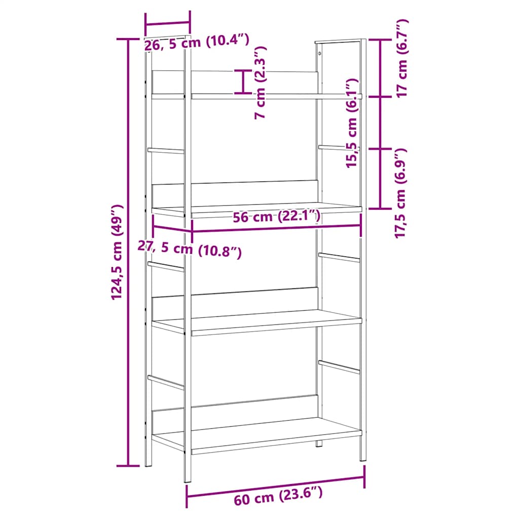 Estantería 4 niveles madera ingeniería blanco 60x27,6x124,5 cm