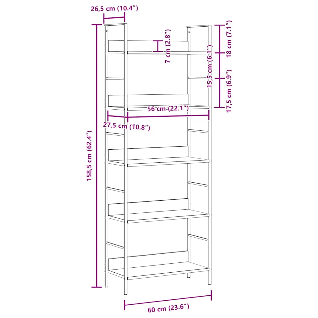 Estantería 5 niveles madera ingeniería blanco 60x27,6x158,5 cm