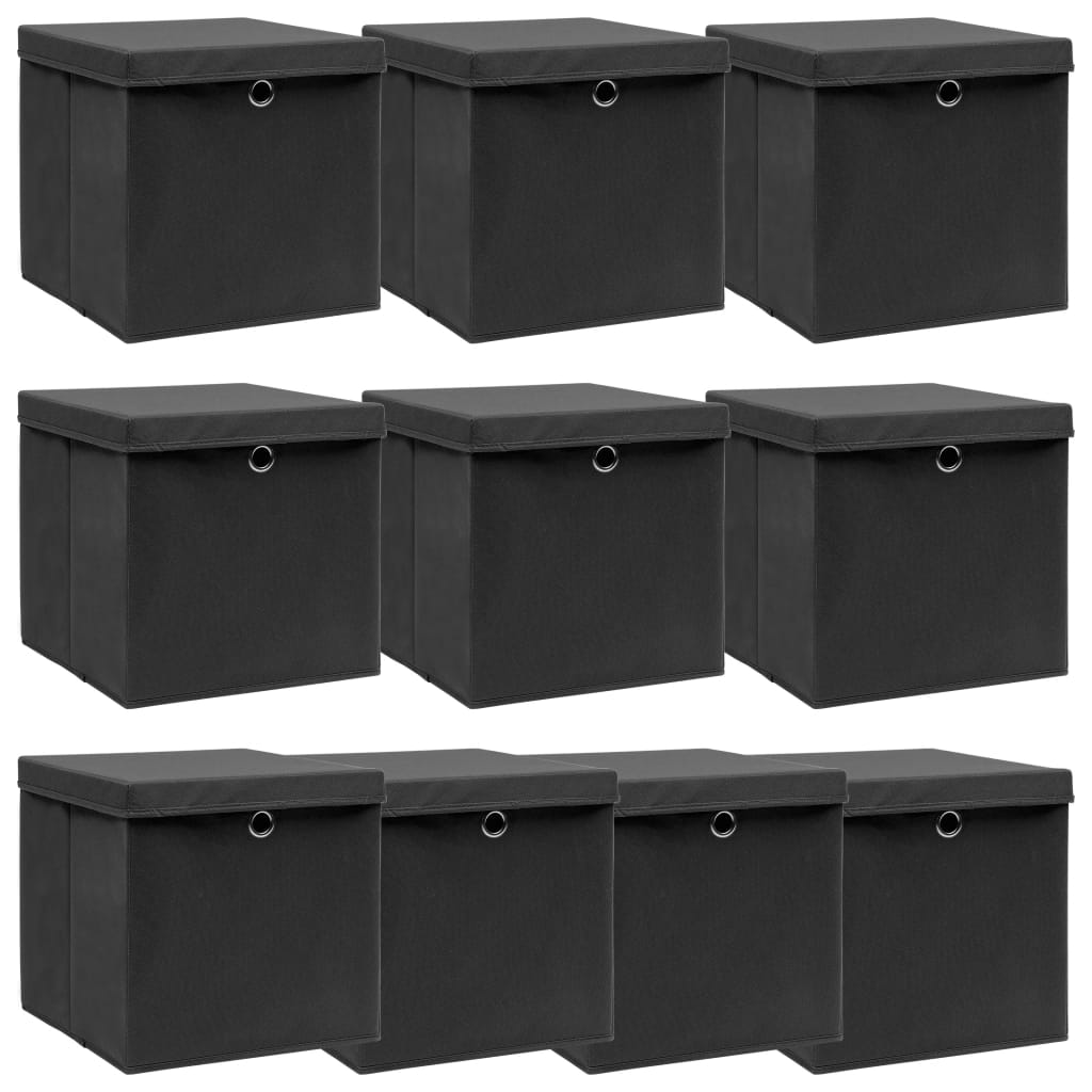 Caja de almacenaje con tapa 10 uds tela rojo oscuro 32x32x32 cm