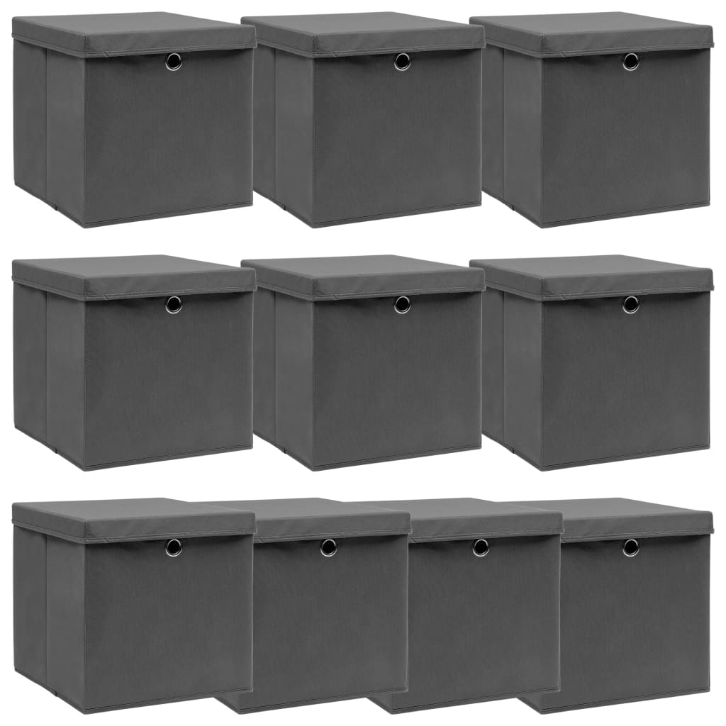 Caja de almacenaje con tapa 10 uds tela rojo oscuro 32x32x32 cm