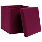 Caja de almacenaje con tapa 10 uds tela rojo oscuro 32x32x32 cm