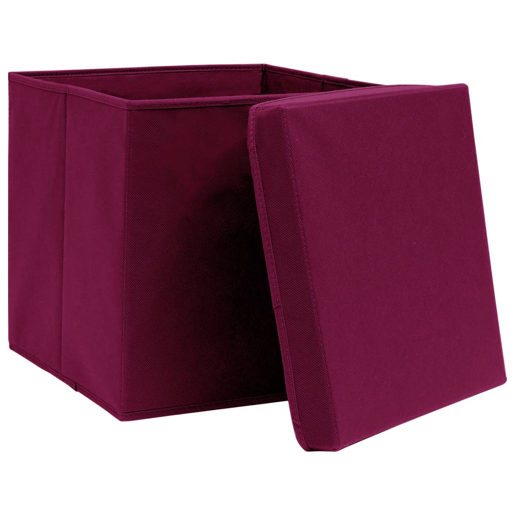 Caja de almacenaje con tapa 10 uds tela rojo oscuro 32x32x32 cm
