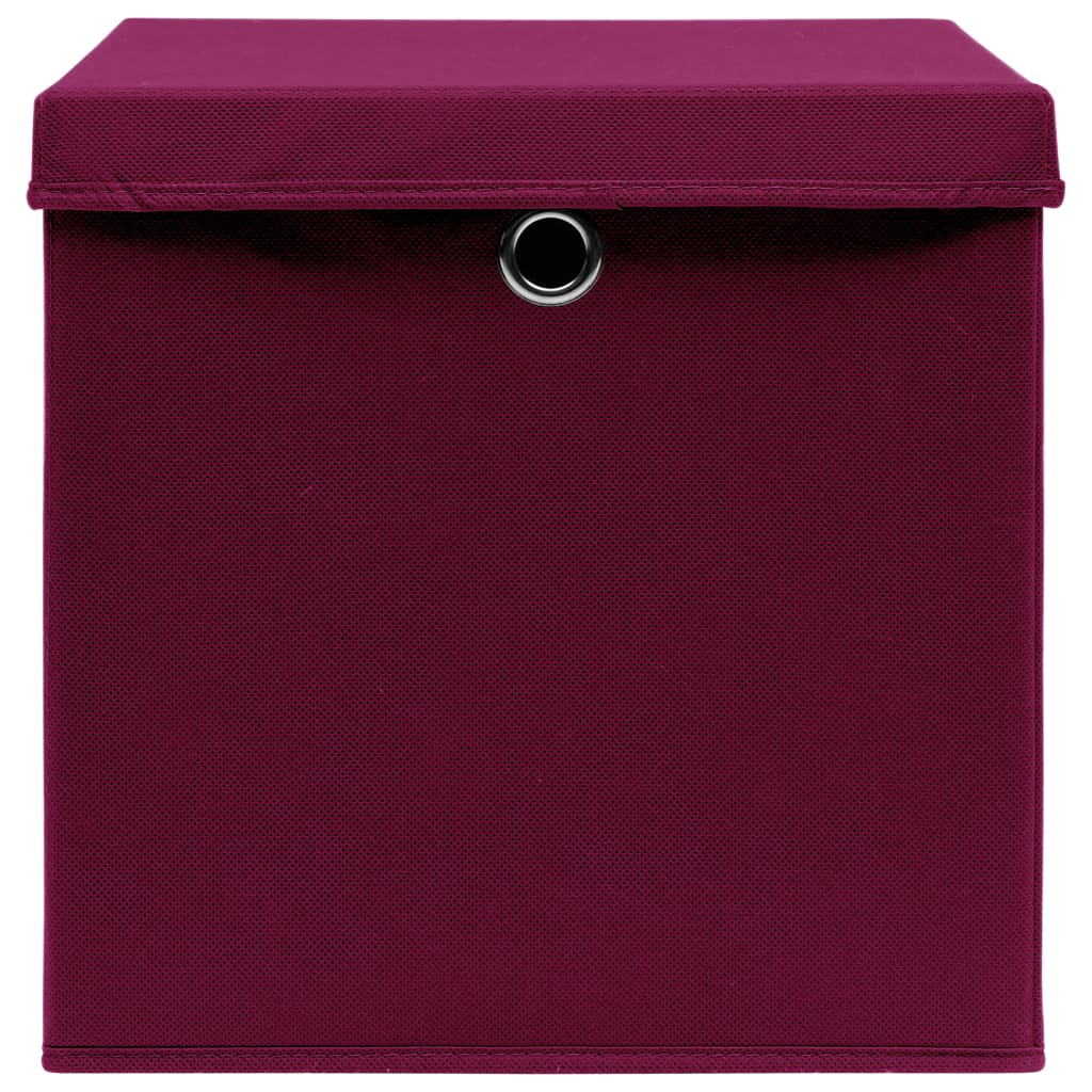Caja de almacenaje con tapa 10 uds tela rojo oscuro 32x32x32 cm