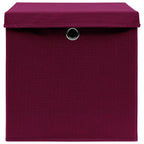 Caja de almacenaje con tapa 10 uds tela rojo oscuro 32x32x32 cm