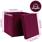 Caja de almacenaje con tapa 10 uds tela rojo oscuro 32x32x32 cm