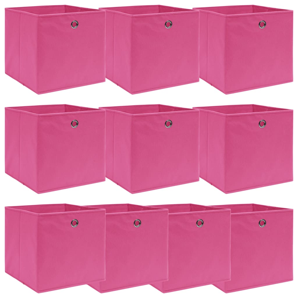 Caja de almacenaje con tapa 10 uds tela rojo oscuro 32x32x32 cm