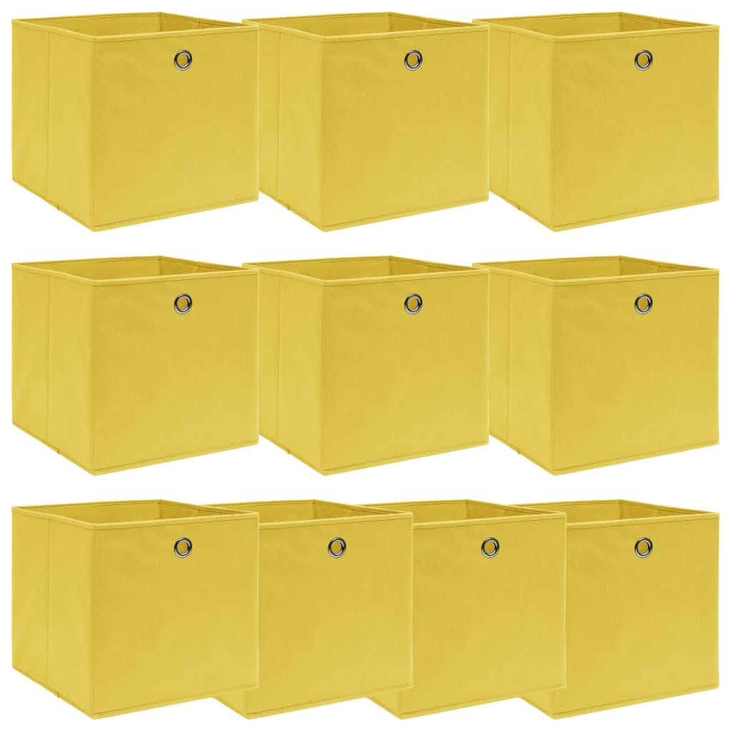 Caja de almacenaje con tapa 10 uds tela rojo oscuro 32x32x32 cm