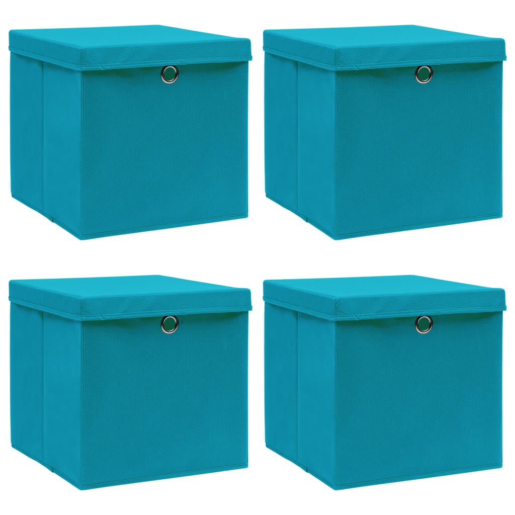Caja de almacenaje con tapa 10 uds tela rojo oscuro 32x32x32 cm